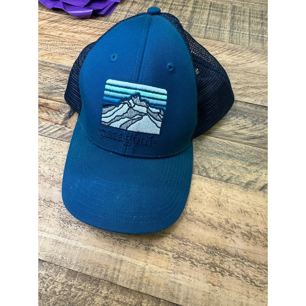 Patagonia trucker hat embroidered mountain logo adjustable snapback blue‎ mesh - Picture 3 of 6
